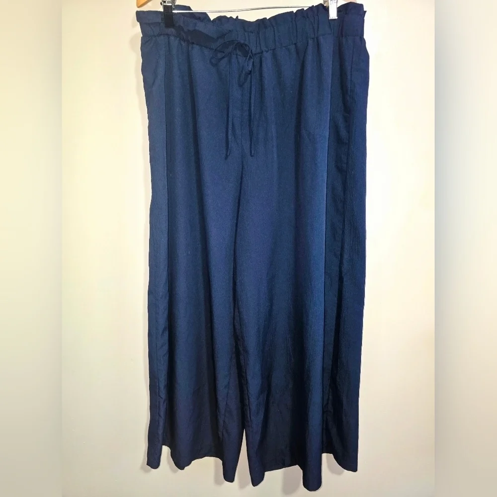 Elegant Navy Blue Plus Size Wide Leg Women's Pants - 3X/18